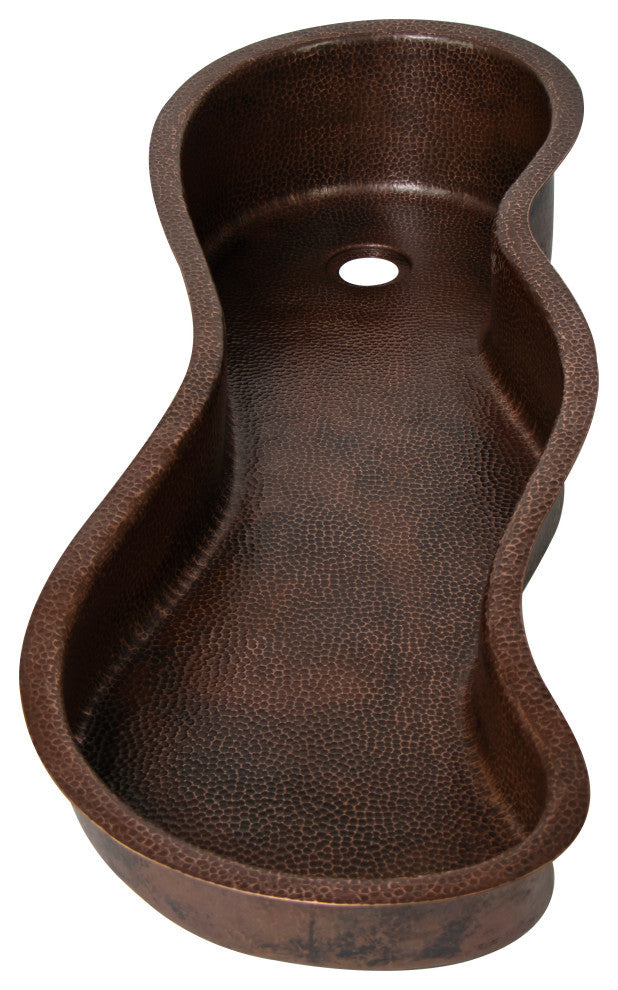 40" ZigZag Inclined Bottom Hammered Copper Bathroom Sink, 17 Gauge