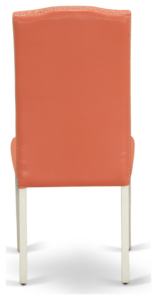 3Pc Rounded 42" Dining Table, 2 Parson Chair, Pu Leather Color Pink Flamingo