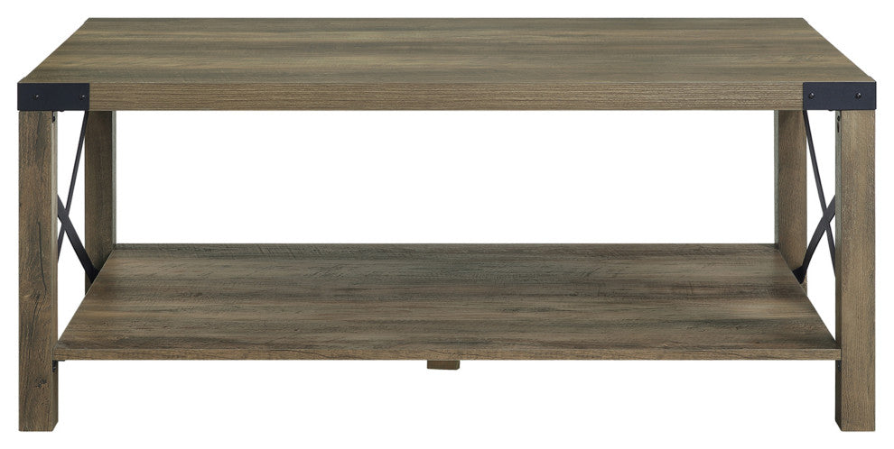Wood and Metal Coffee Table, Rustic Oak and Black