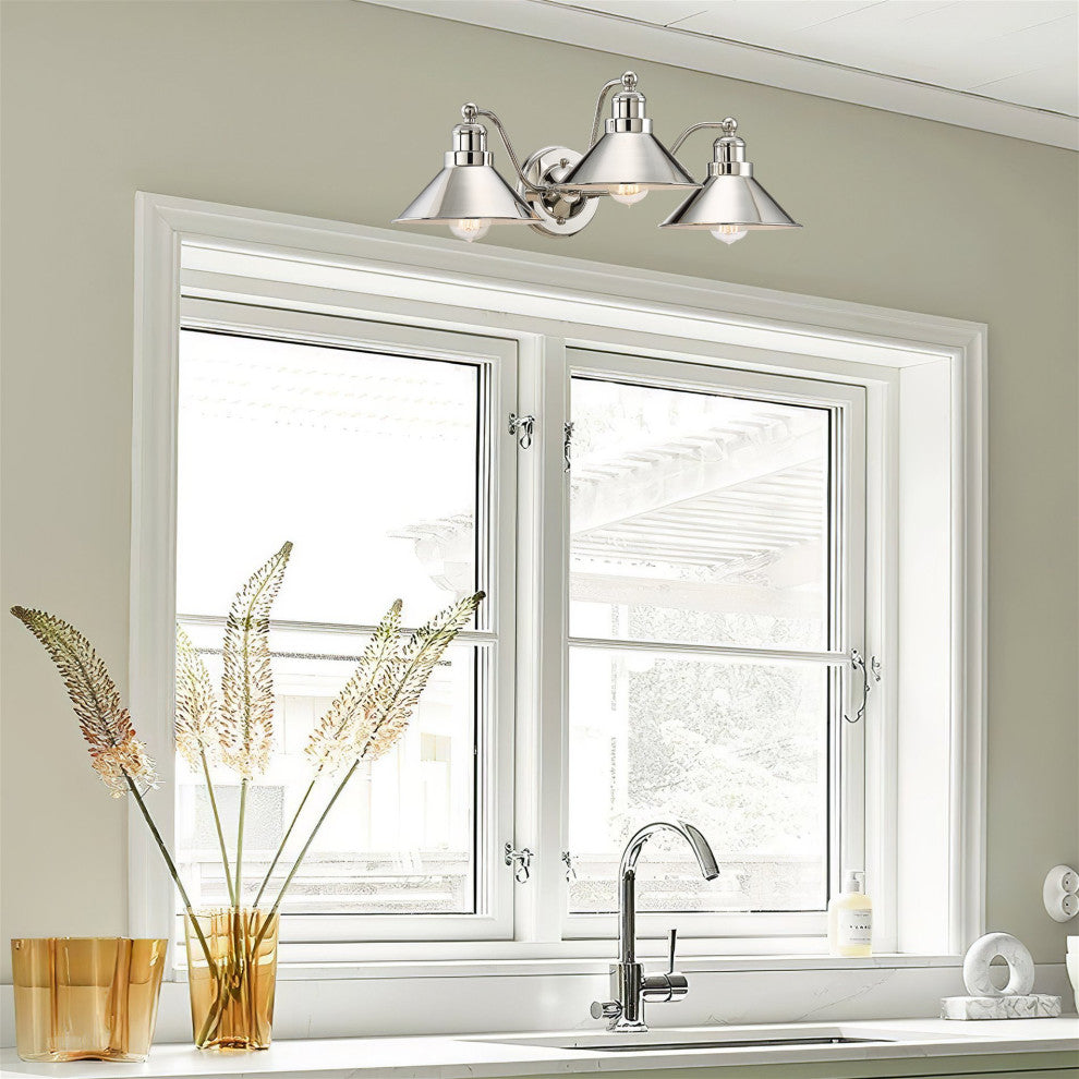 Kira Home Welton 26" Farmhouse Bathroom Light, Barn Light, Polished Nickel