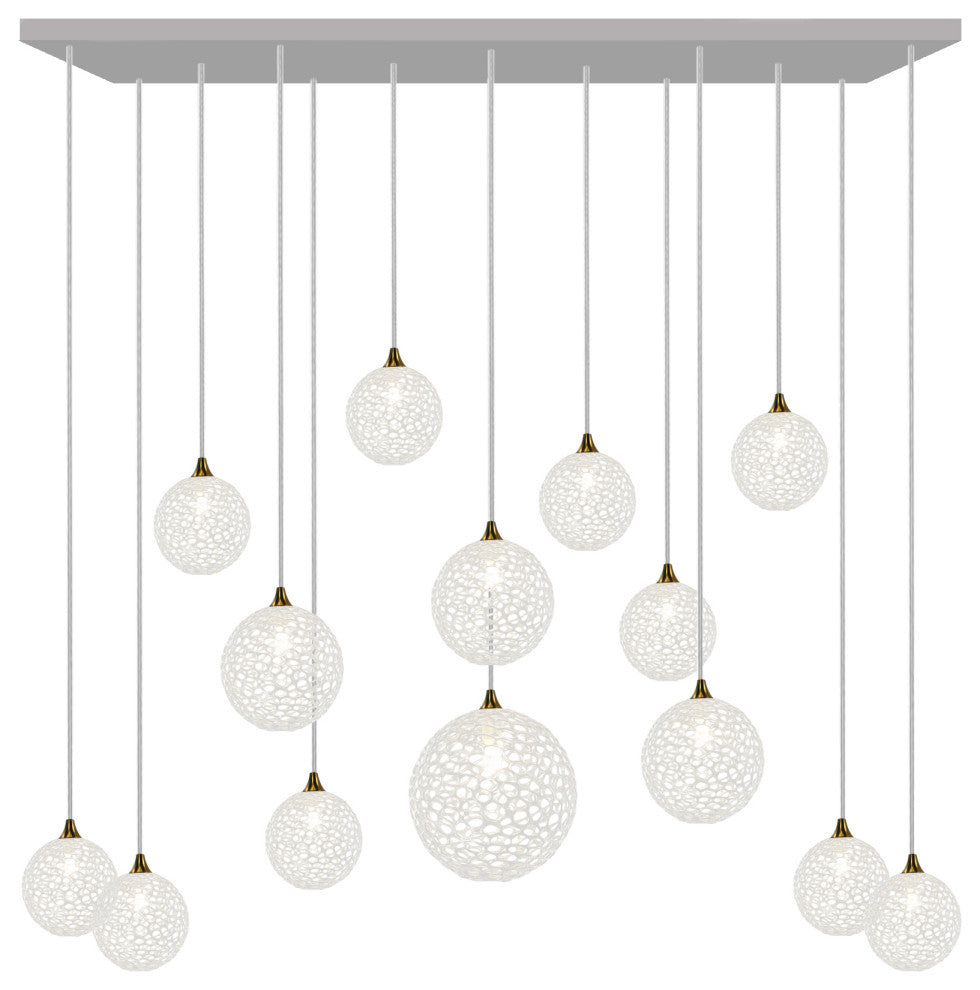 Napa 14 Pendants Blown Glass Chandelier, Silver, 36", Clear Glass