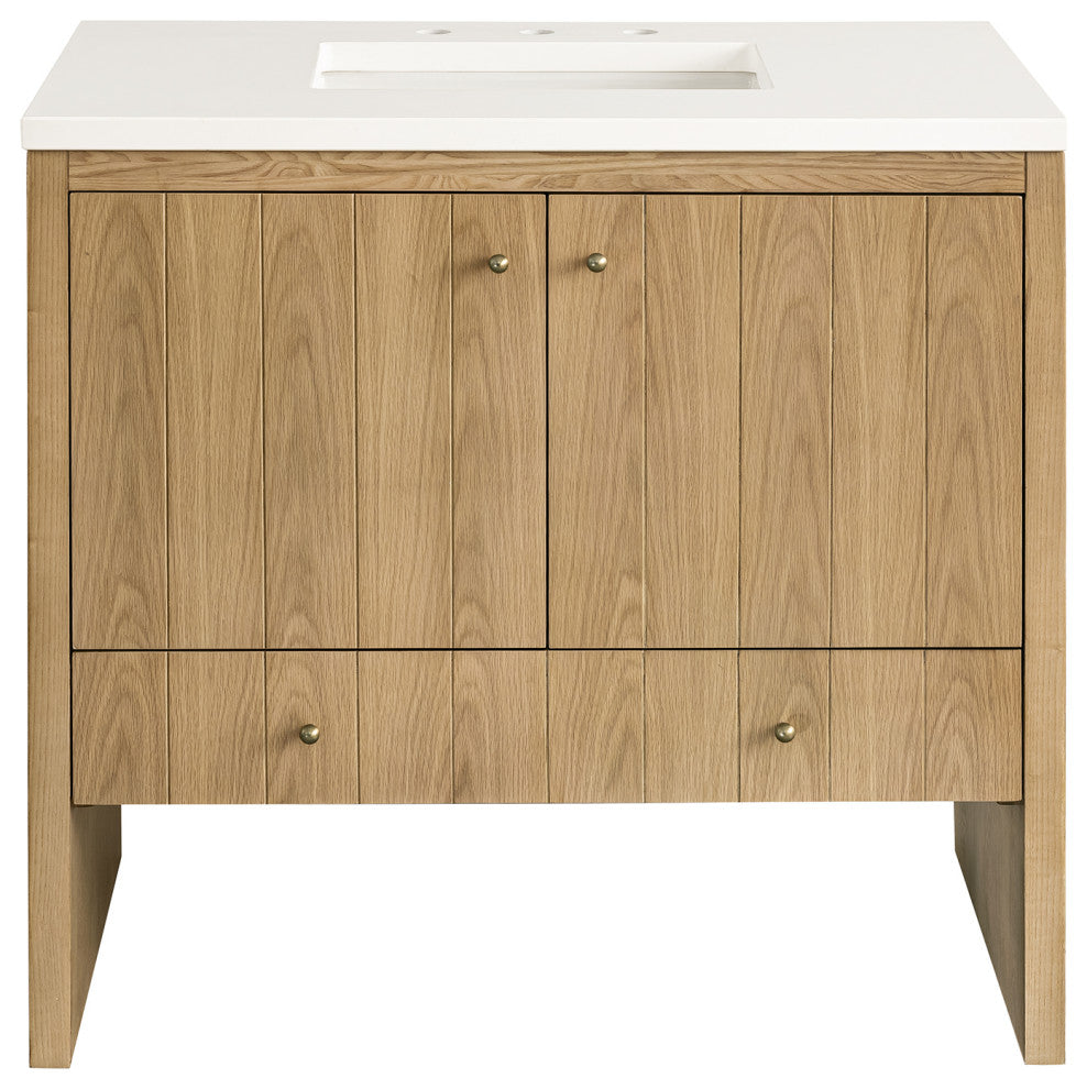 Hudson 36" Single Vanity, Light Natural Oak,  White Zeus Quartz Top