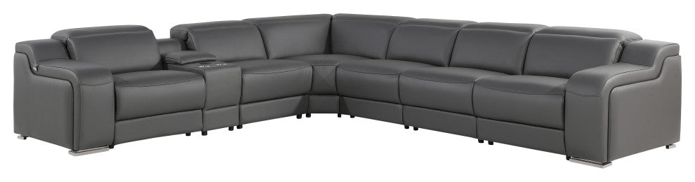 Marco-7-Piece, 4-Power Reclining Italian Leather Sectional, Dark Gray