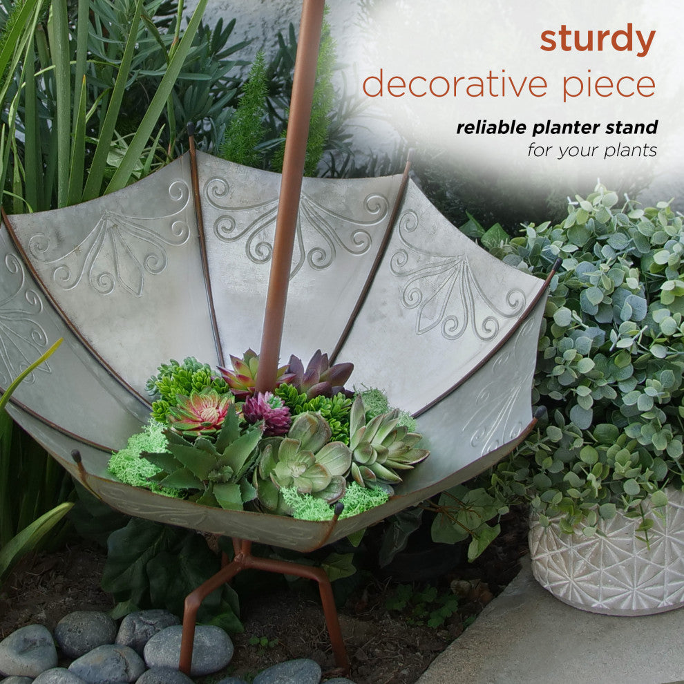 Outdoor Upside Down Umbrella Garden Stake and Planter, 37" Tall