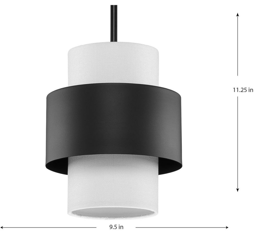 Silva Collection One-Light Matte Black White Linen Shade Pendant