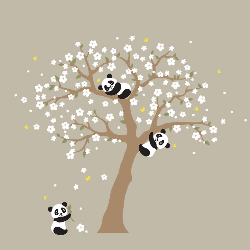 Panda and Cherry Blossom Tree Wall Decal, Scheme B