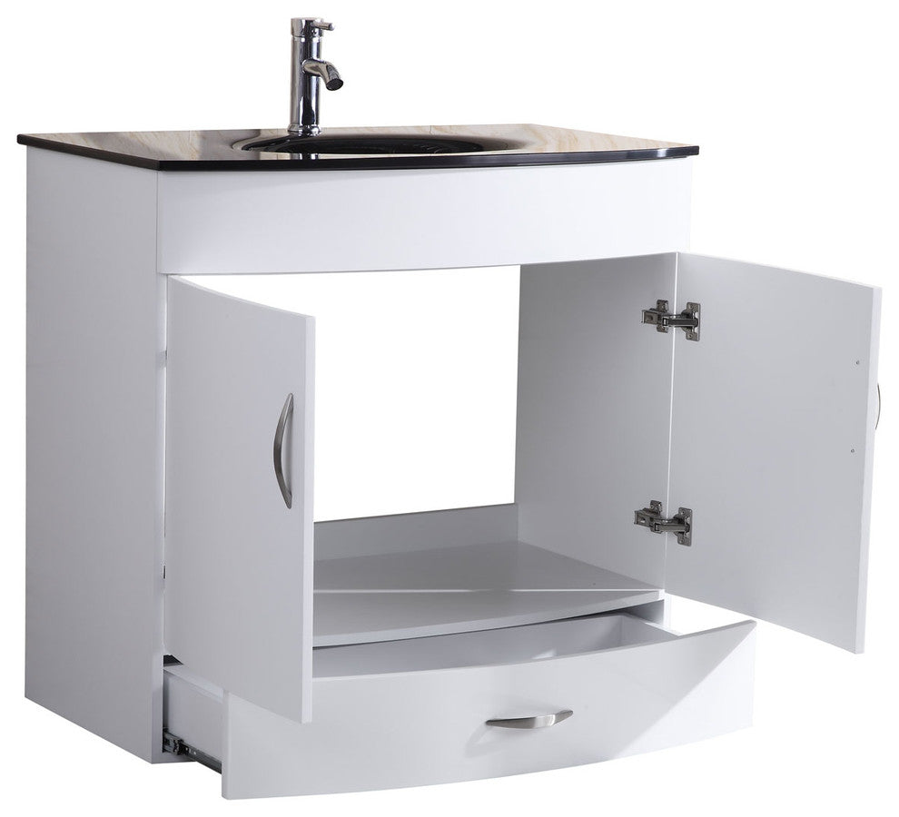 Style 5, 36"W White Vanity Sink Base Cabinet, Mirror, LV5-36W