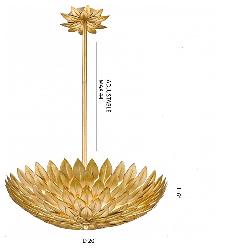 20"D 5-Light Gold Metal Leaf Chandelier