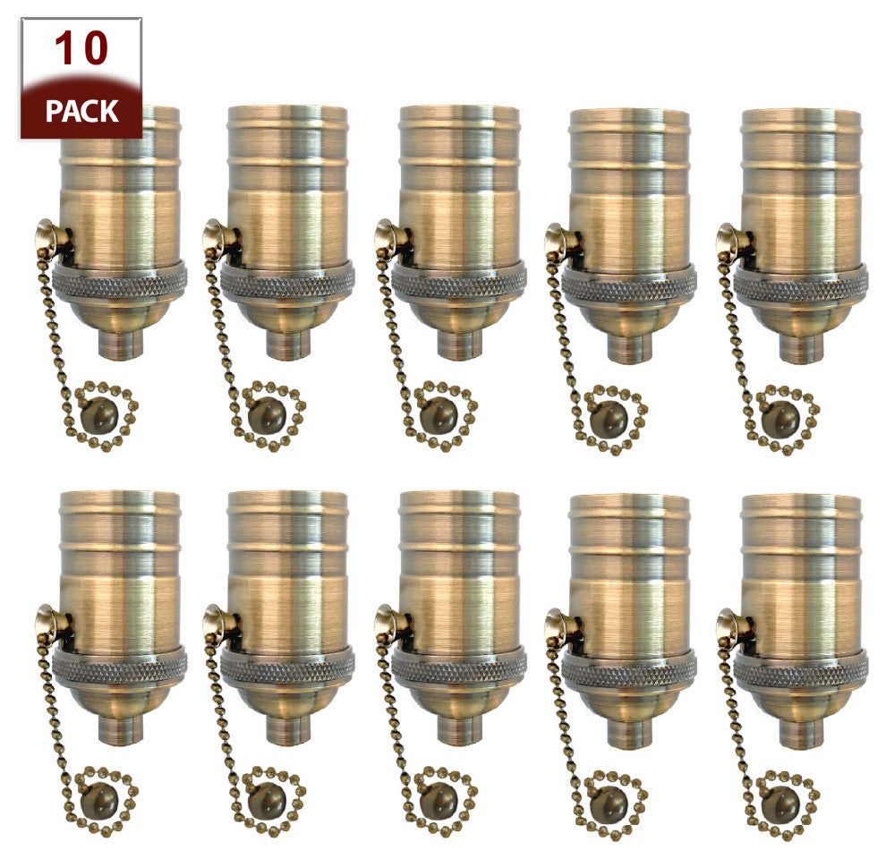 Royal Designs, Inc. Vintage Pull Chain Lamp Socket, Antique Brass, Set of 10