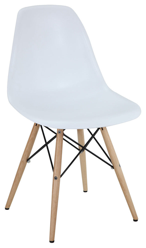 Modern Eiffel Side Chair Wood Dowel Base, White