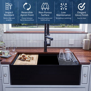 Karran 33 in. Single Bowl Workstation Fireclay Sink with Reversible Apron, Matte Black