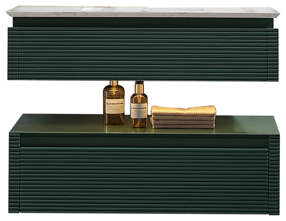 36" Solid Wood Wall-Mounted Bath Vanity Set, Green