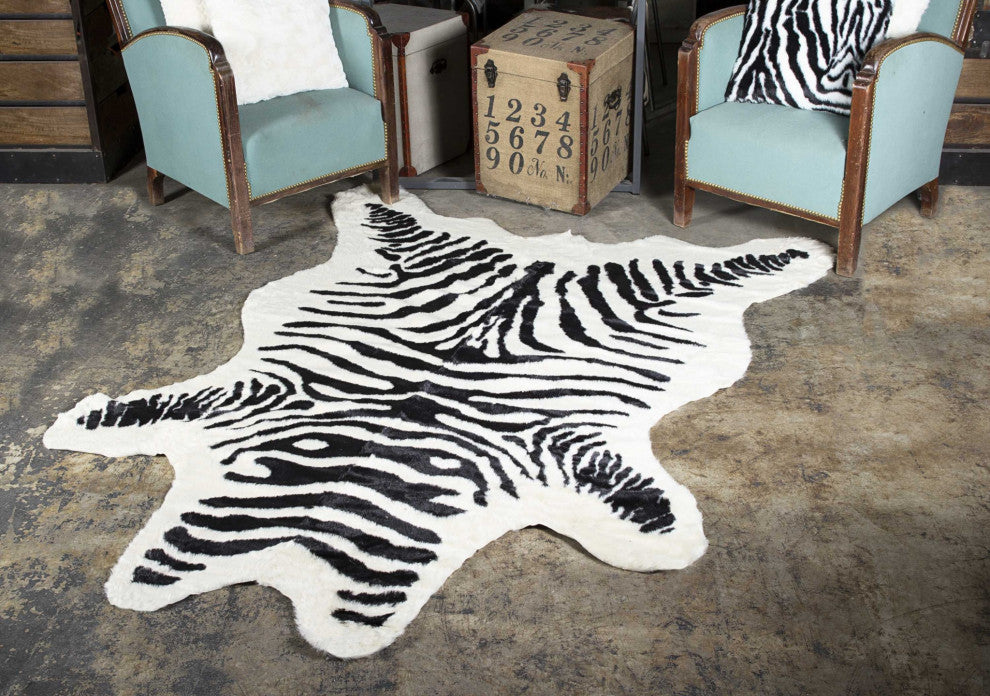 63"x90" Zebra Black and White Print Area Rug