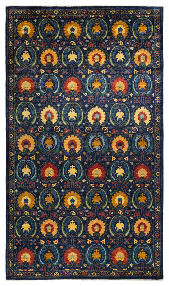 Suzani, One-of-a-Kind Hand-Knotted Area Rug Blue, 8'2"x15'1"