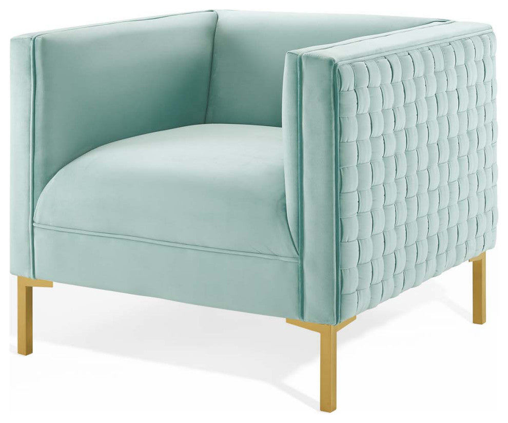 Armchair Accent Chair, Velvet, Blue, Modern, Living Lounge Hotel Hospitality