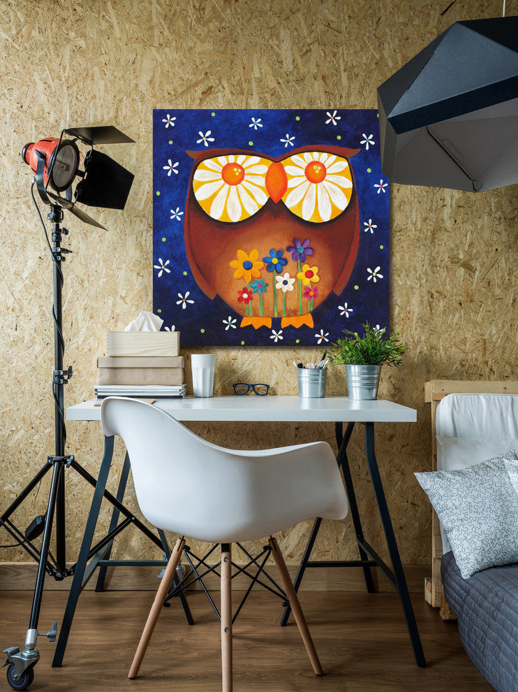 Marmont Hill, "Daisy Eyed Owl" by Nicola Joyner Painting Wrapped Canvas, 48x48