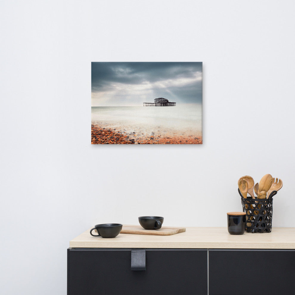Abandoned West Pier Coastal Seascape VGT Landscape Photo Canvas Wall Art Print, 18" X 24"