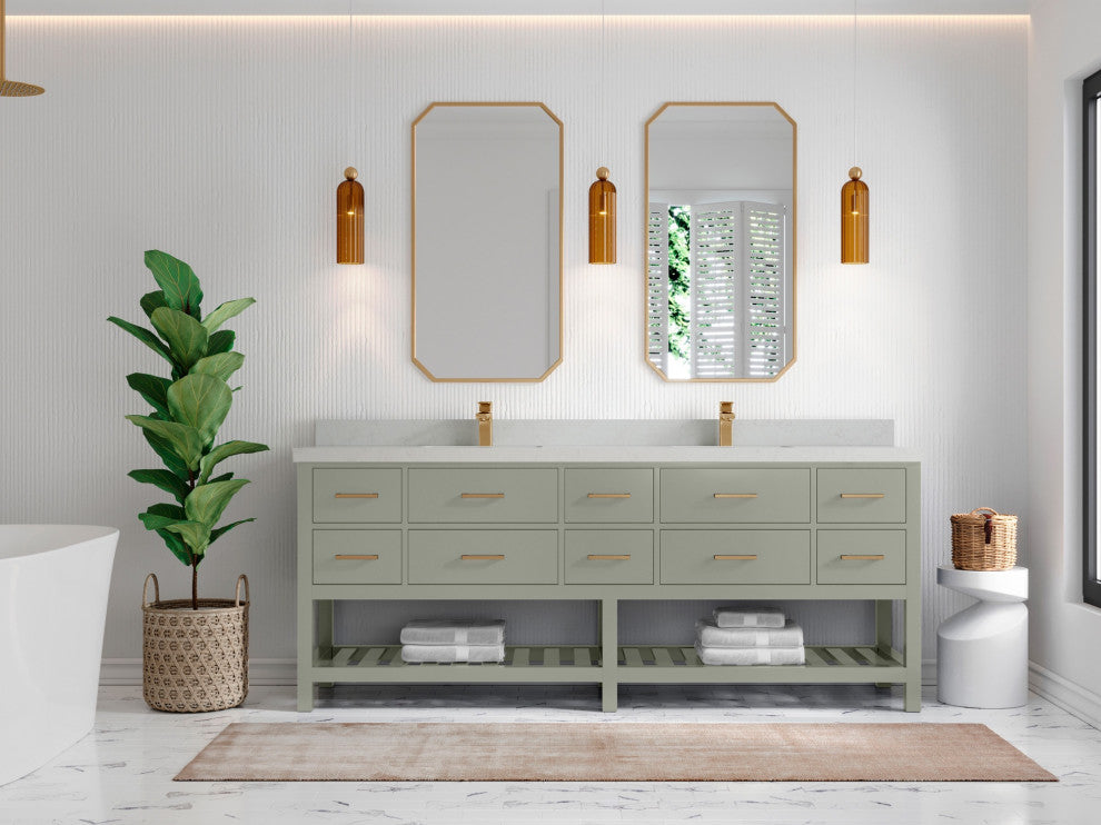 Parker 84" Double Sink Bath Vanity in Evergreen  2" Carrara Quartz