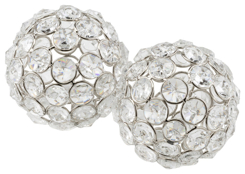6" Silver Faux Crystal and Silver Decorative Orb Tabletop Sculpture