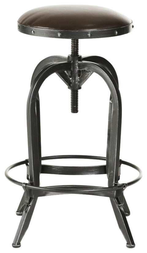 GDF Studio Dempsey Swivel Adjustable Bar Stool, Brown Leather
