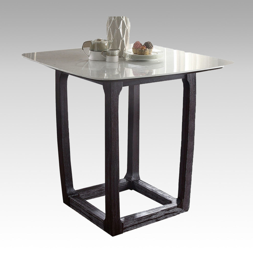 Square Marble Counter Height Table, White/Weathered Espresso Finish