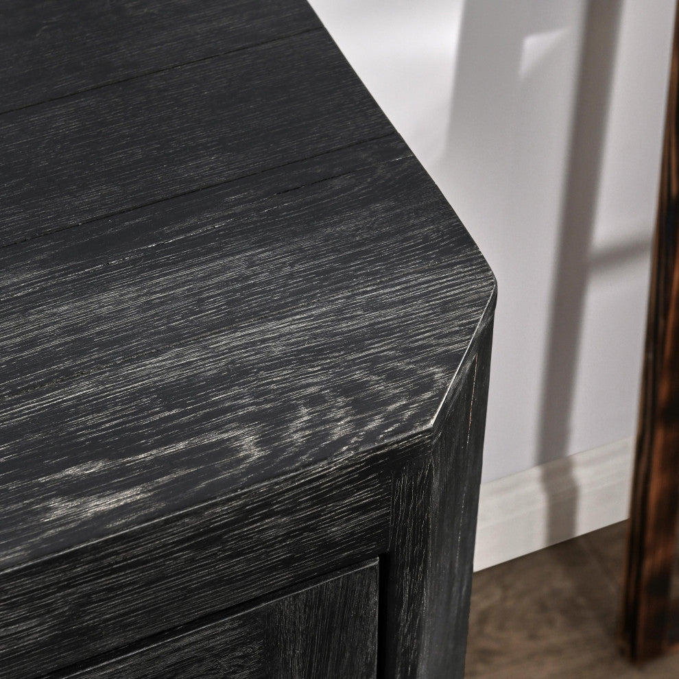 Kosas Home Macarthur 84" Reclaimed Oak Wood 4-Door Sideboard Buffet, Black