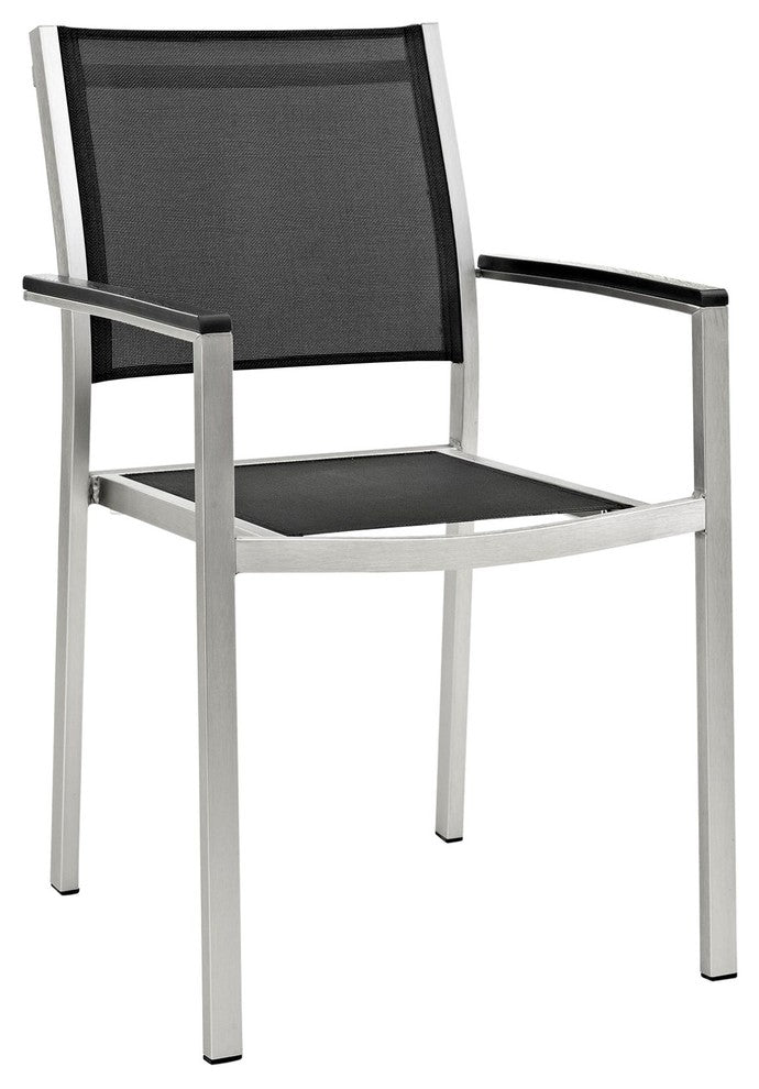 Modern Urban Outdoor Patio 5-Piece Dining Chairs and Table Set, Black, Aluminum