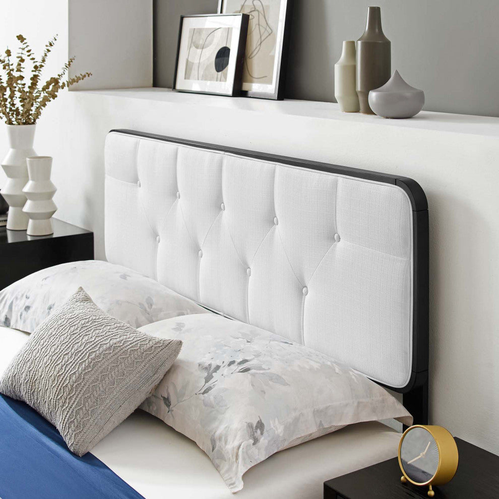 Platform Bed Frame, King Size, Wood, Black White, Modern Mid-Century, Bedroom