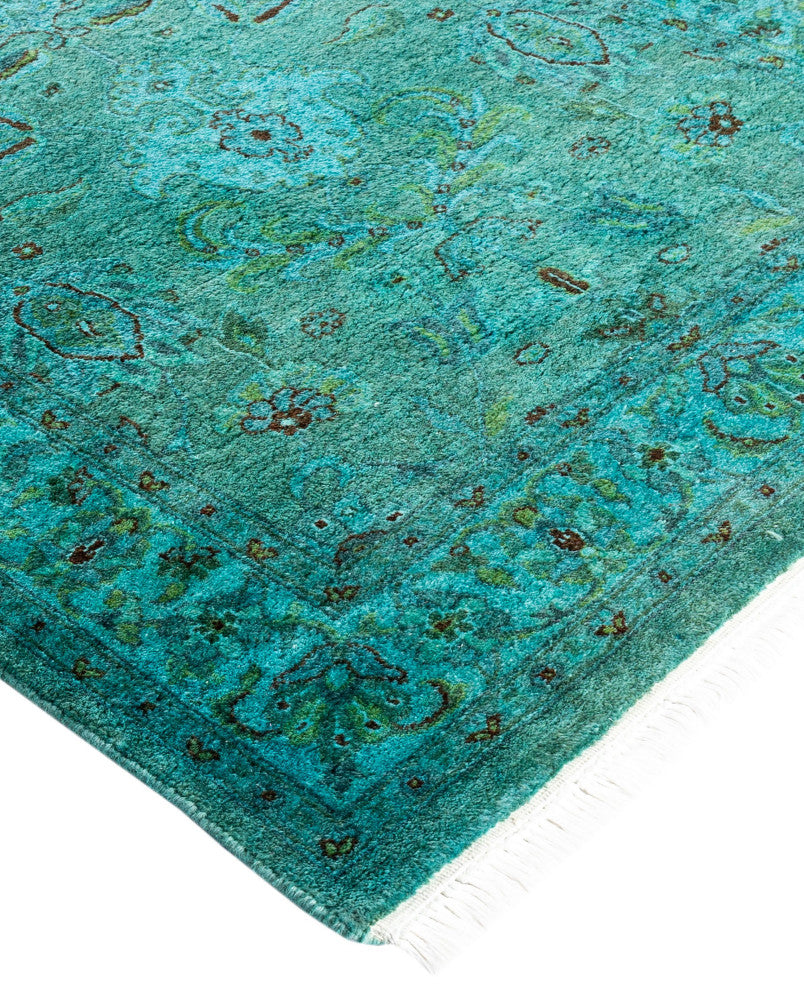 Overdyed One-of-a-Kind Hand-Knotted Area Rug Green, 2' 7" x 12' 2"