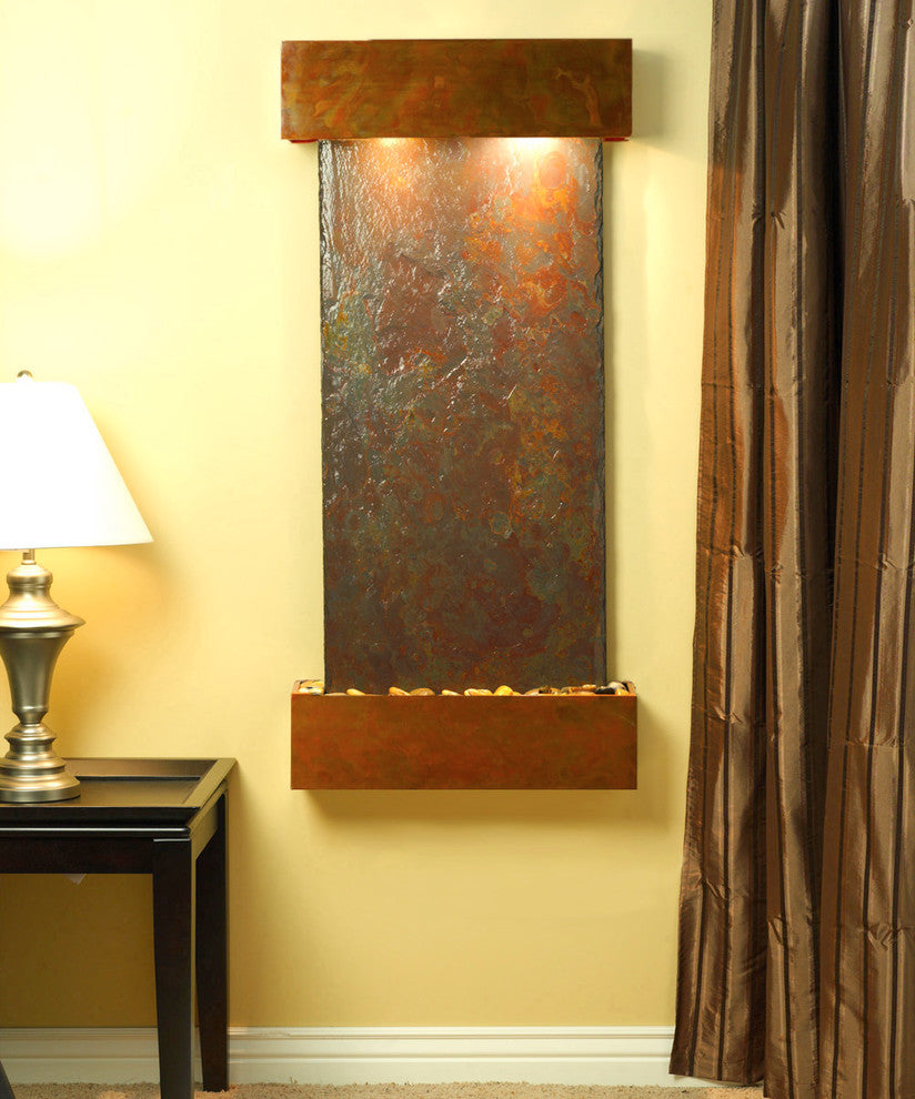Cascade Springs Water Fountain, Multi-Color Slate, Rustic Copper, Square