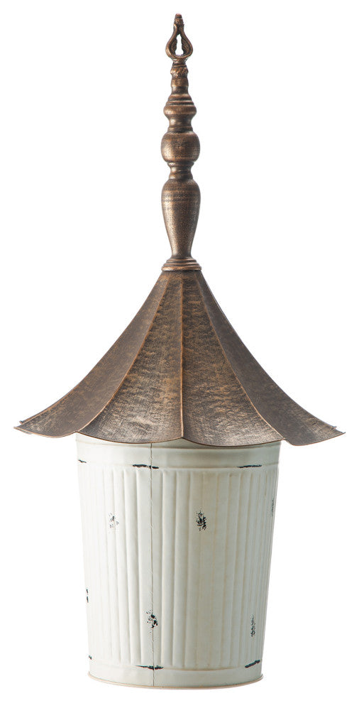 29.75"H Farmhouse Washed White Distressed Metal Pagoda Birdhouse