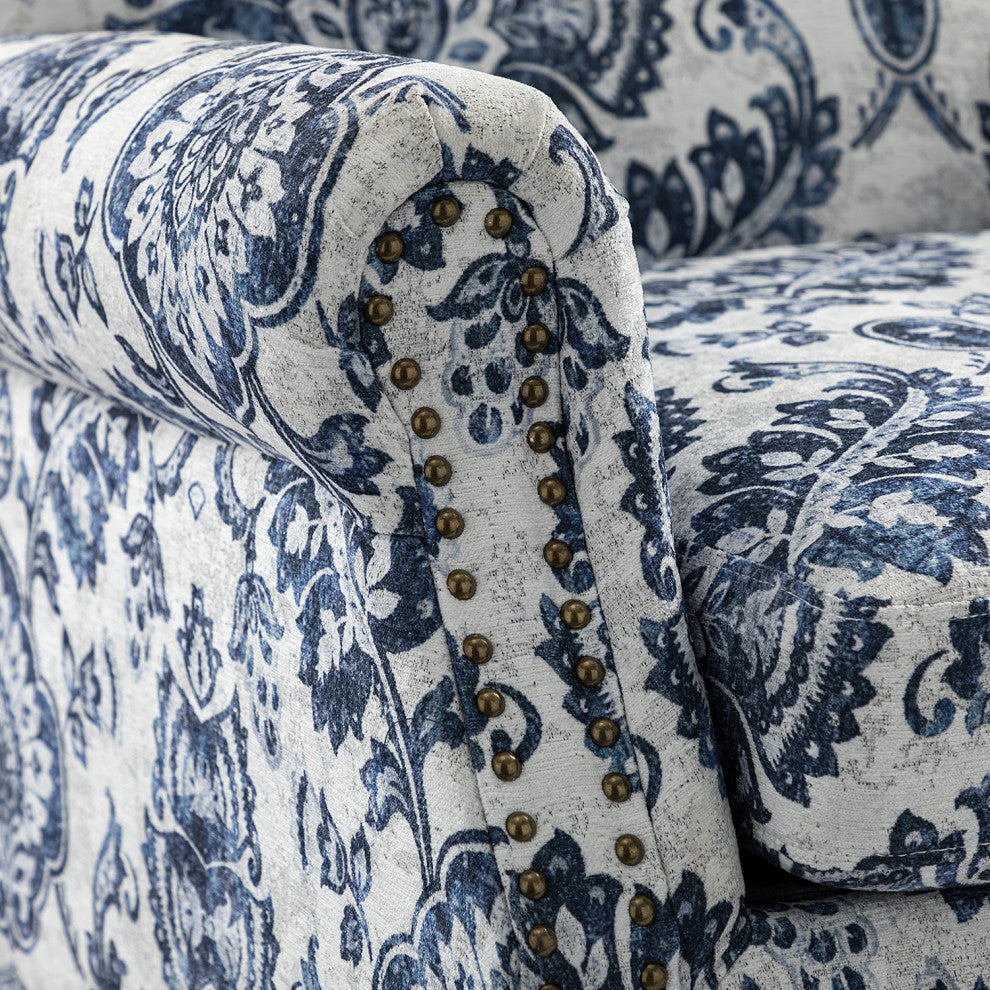 Comfy Armchair With Nailhead Trims Set of 2, Navy