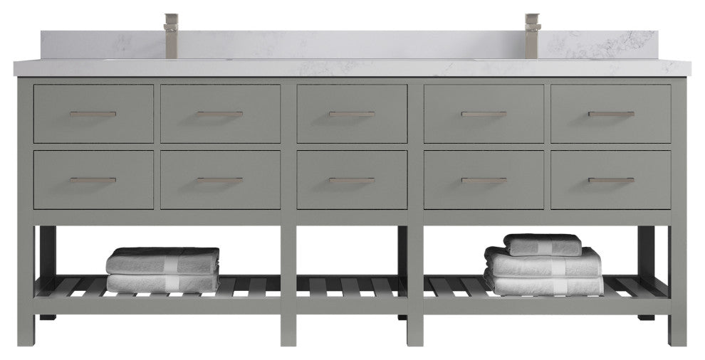 Parker 84 Double Sink Bath Vanity in Elephant Skin Gray  2" Calacatta Nuvo