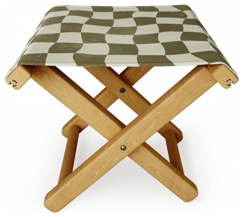 Avenie Warped Checkerboard Olive Folding Stool
