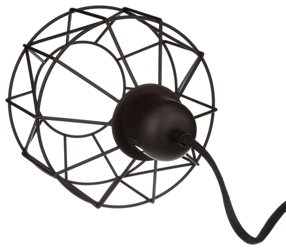 7"W 1-Light LED Metal Cage Plug-In Swag Pendant Light Bronze Finish
