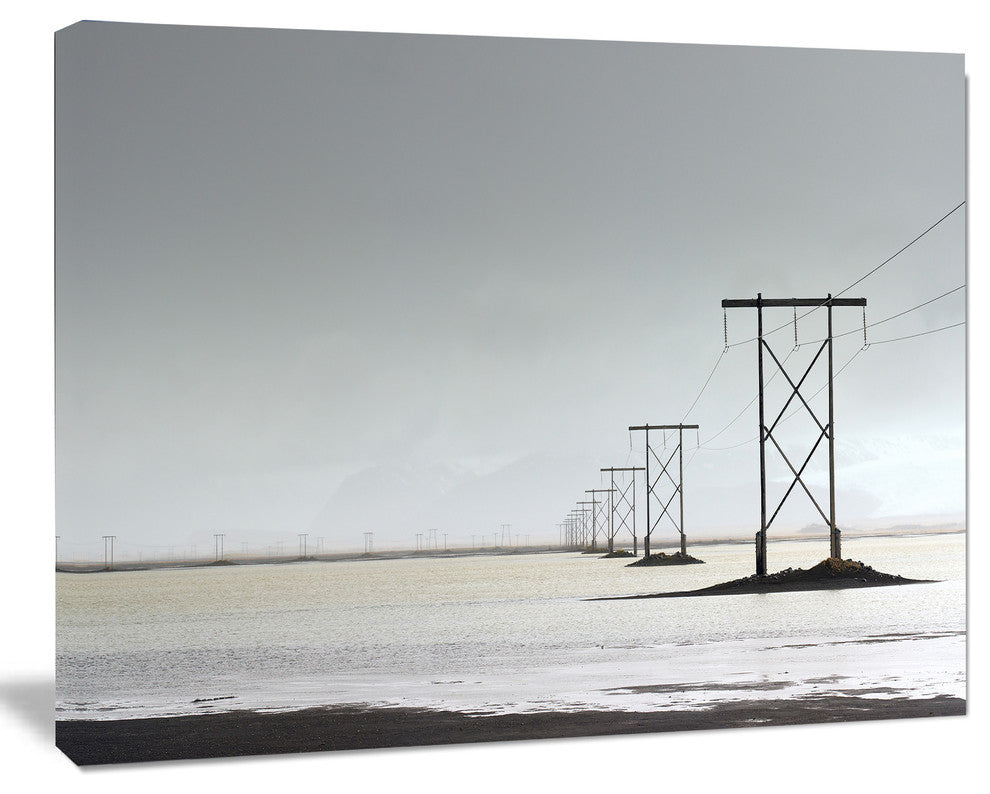 Electricity Pylons over Lagoon, Landscape Canvas Art Print, 40"x30"