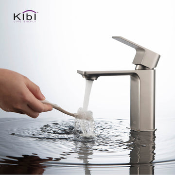 KIBI Mirage Single Handle Bathroom Faucet, Brush Nickel, With Drain