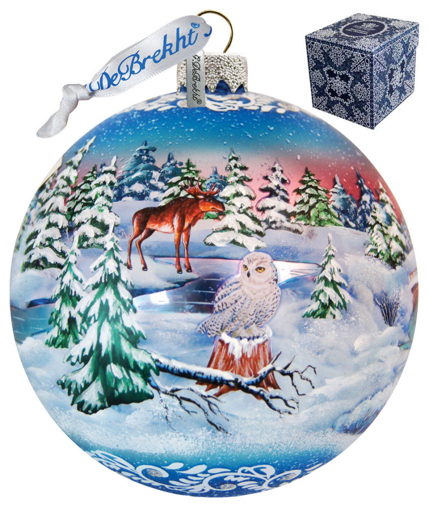 Hand Painted Scenic Glass Ornament Snowy Night Ball, Limited Edition