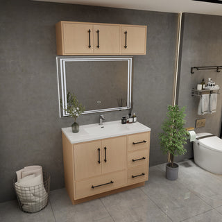 Victoria 42" Solid Wood Bath Vanity, Overhead Cabinet, Yellow Oak