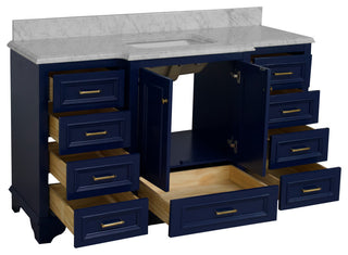 Nantucket 60" Bath Vanity, Royal Blue, Carrara Marble, Single Vanity