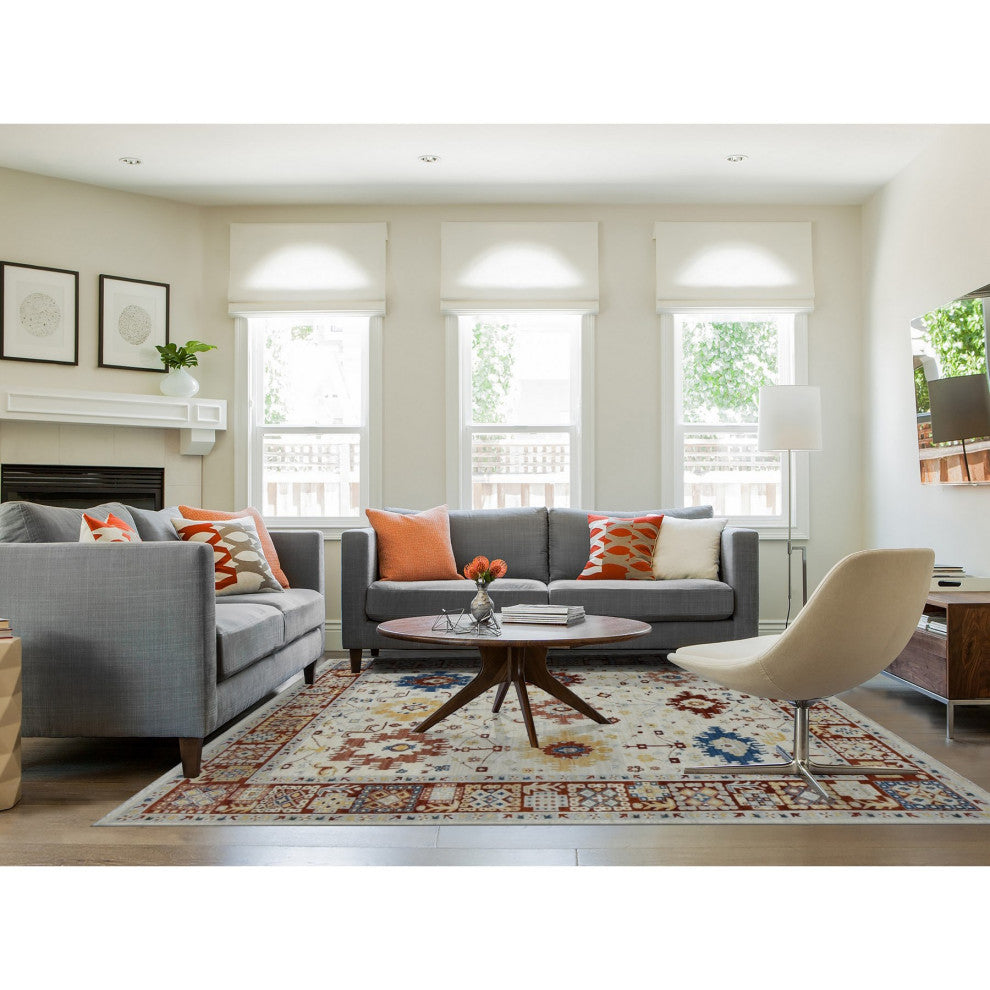 Parchment White, Peshawar With Mahal Design, Hand Knotted Wool Rug, 7'9"x9'9"