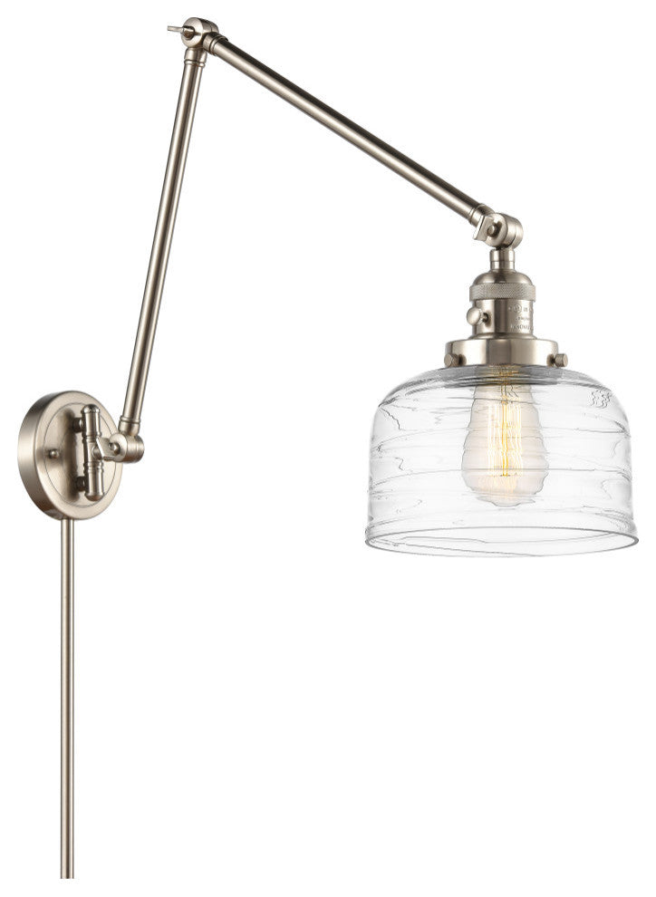 Bell Swing Arm With Switch, Brushed Satin Nickel, Clear Deco Swirl