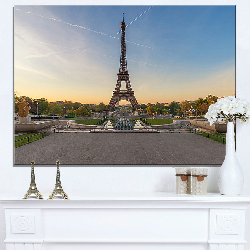 "Wide View of Paris Eiffel Tower at Sunrise" Cityscape Art, 40"x20"