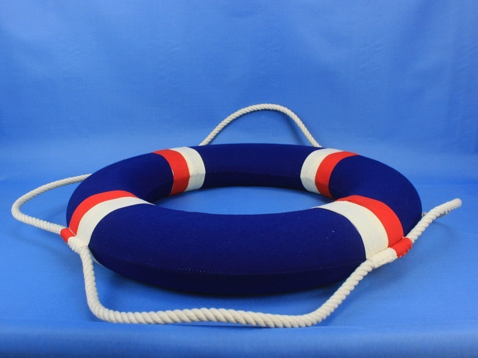 Lifering Life Preserver Decoration Nautical Bathroom Decor, White, 20", Blue Jac