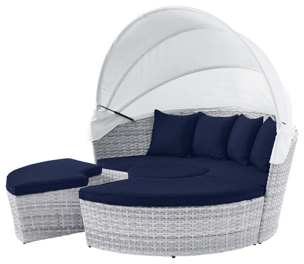Daybed Sofa Bed, Sunbrella, Blue Navy Gray, Rattan, Wicker, Outdoor Patio