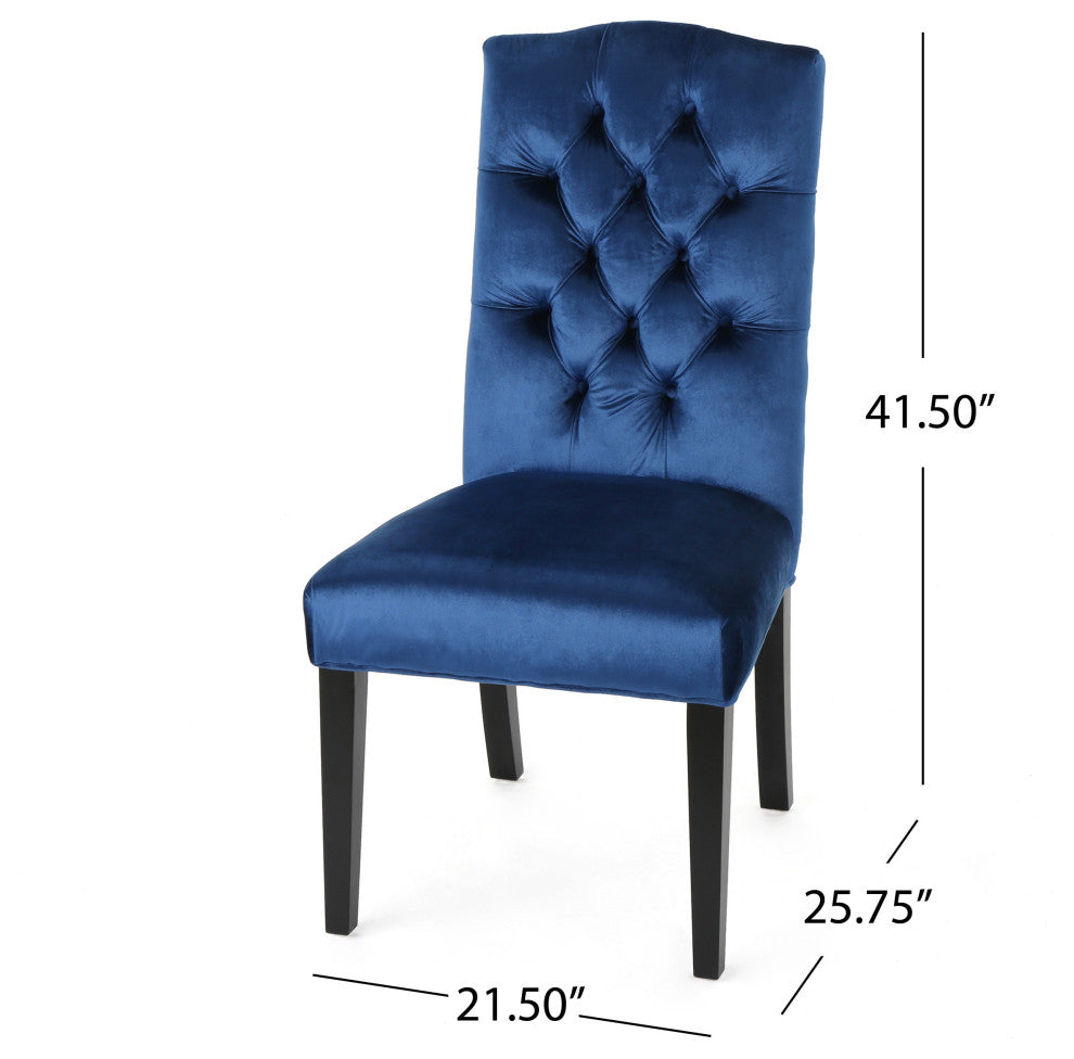 GDF Studio Joyce Traditional Crown Top New Velvet Dining Chairs, Set of 2, Navy Blue