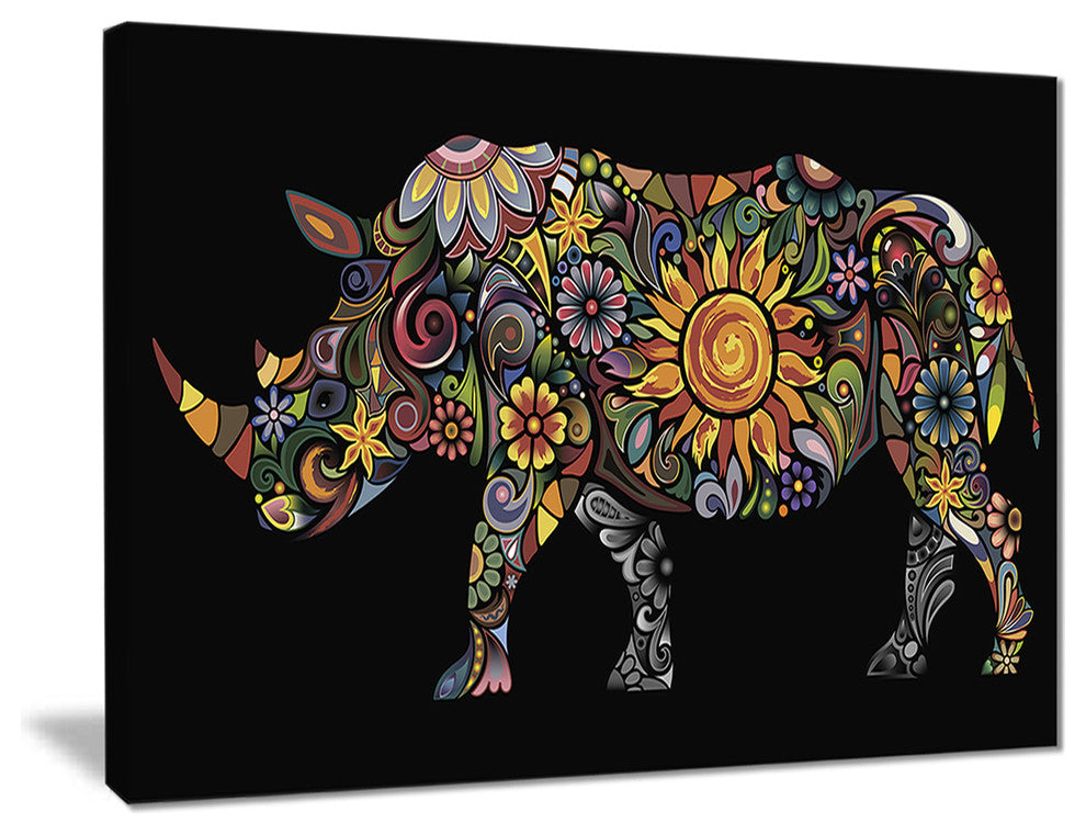 "Cheerful Rhinoceros" Animal Digital Canvas Print, 20"x12"