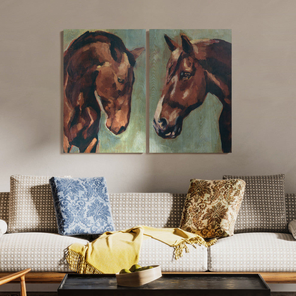 "Horse Portrait" Fine Giclee Printed on Hand Finished Ash Wood Wall Art Set of 2