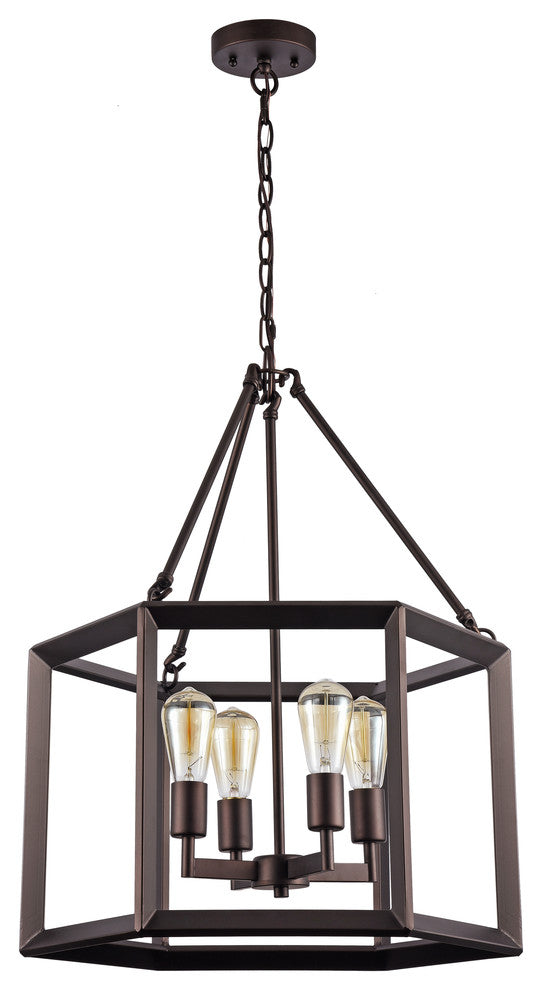 CHLOE Ironclad Industrial Style 4-Light Oil Rubbed Bronze Ceiling Pendant 21" W