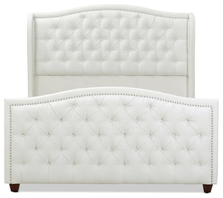 Marcella Upholstered Tufted Shelter Wingback Panel Bed, Antique White Polyester, Queen